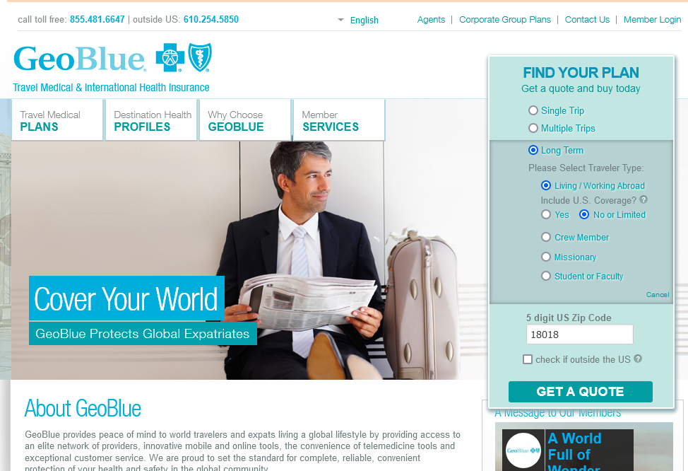 GeoBlue Travel - quote step 1