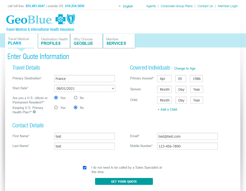 GeoBlue Travel - quote step 3