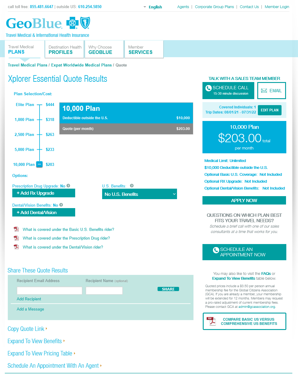 GeoBlue Travel - quote step 4